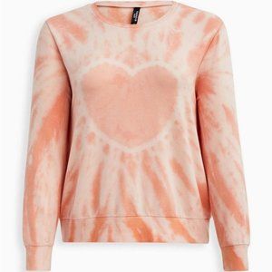 Torrid Pink Peach White Heart Tie Dye Long Sleeve Lounge Terry Sweatshirt 3 3X